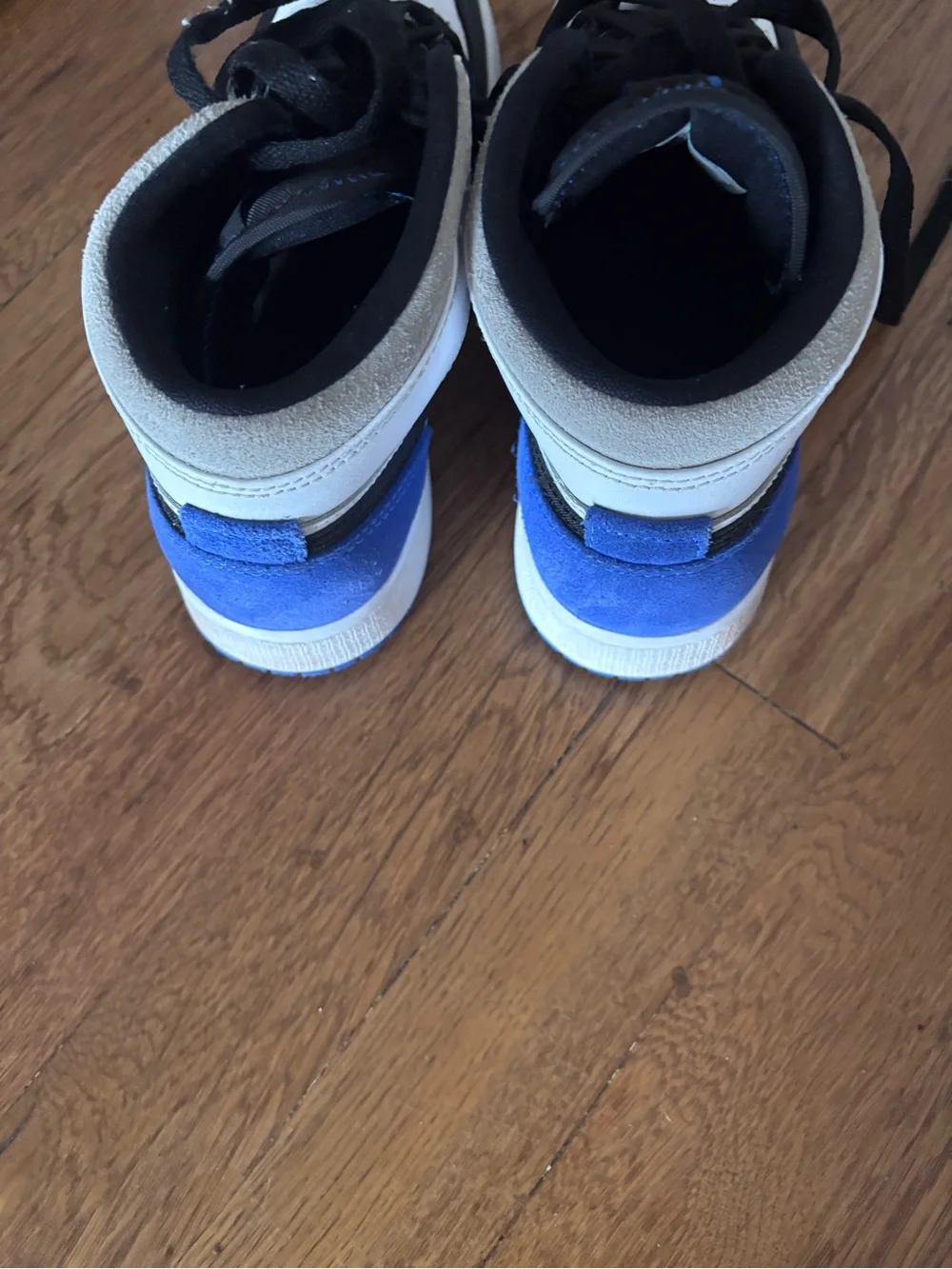 Nike Jordan 1s Kids Black, White and Blue Mid-Top Sneakers